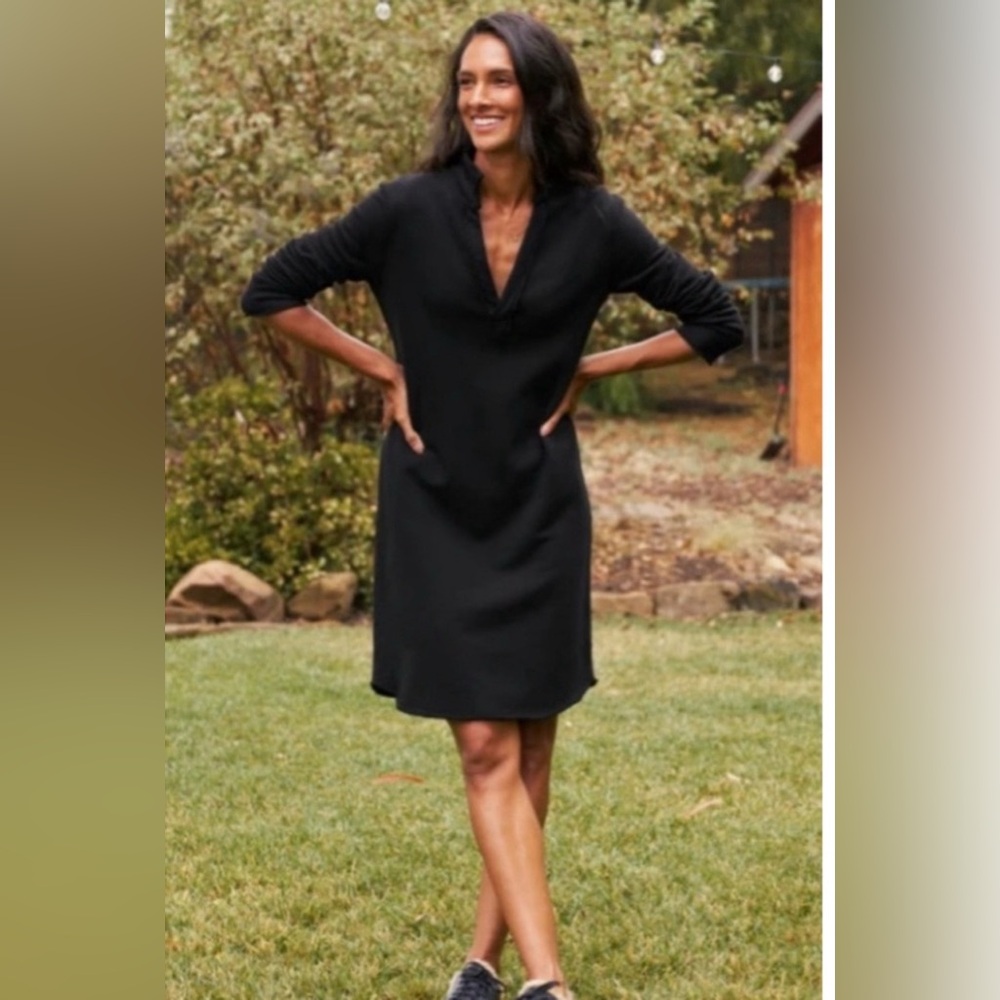 Frank & Eileen Nicole Long Sleeve Henley Dress Heritage Jersey Black Small M